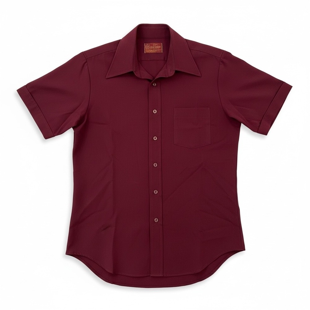Sears Kings Road Shirt Mens M Burgundy Excellent 70s Vintage Dagger Collar Japan